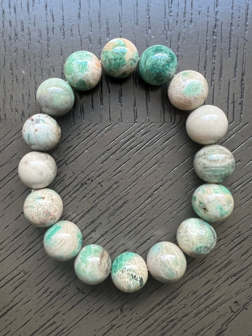 Green coral jade bracelet 13mm SIZE 7’